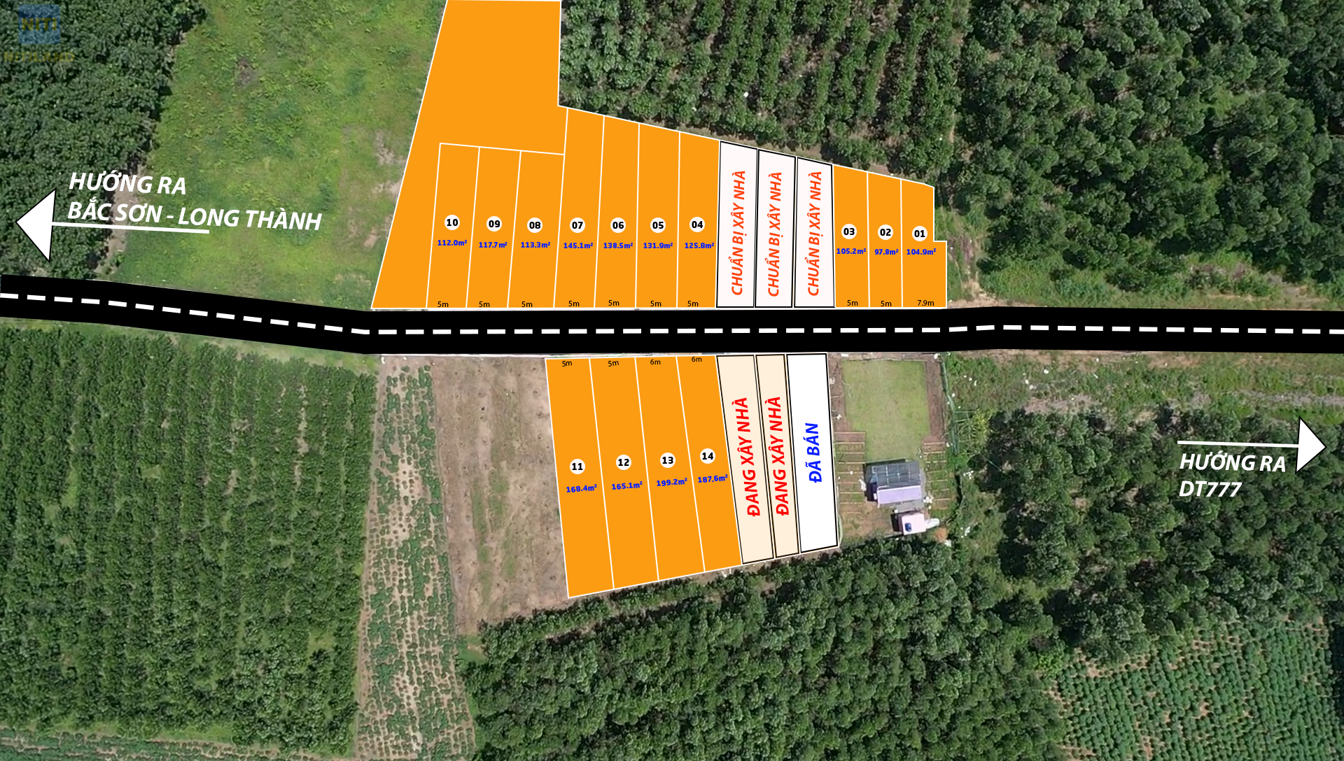 Sơ đồ phân lô An Phát 11 ghi nhận nhiều nền đang xây nhà và đã bán.