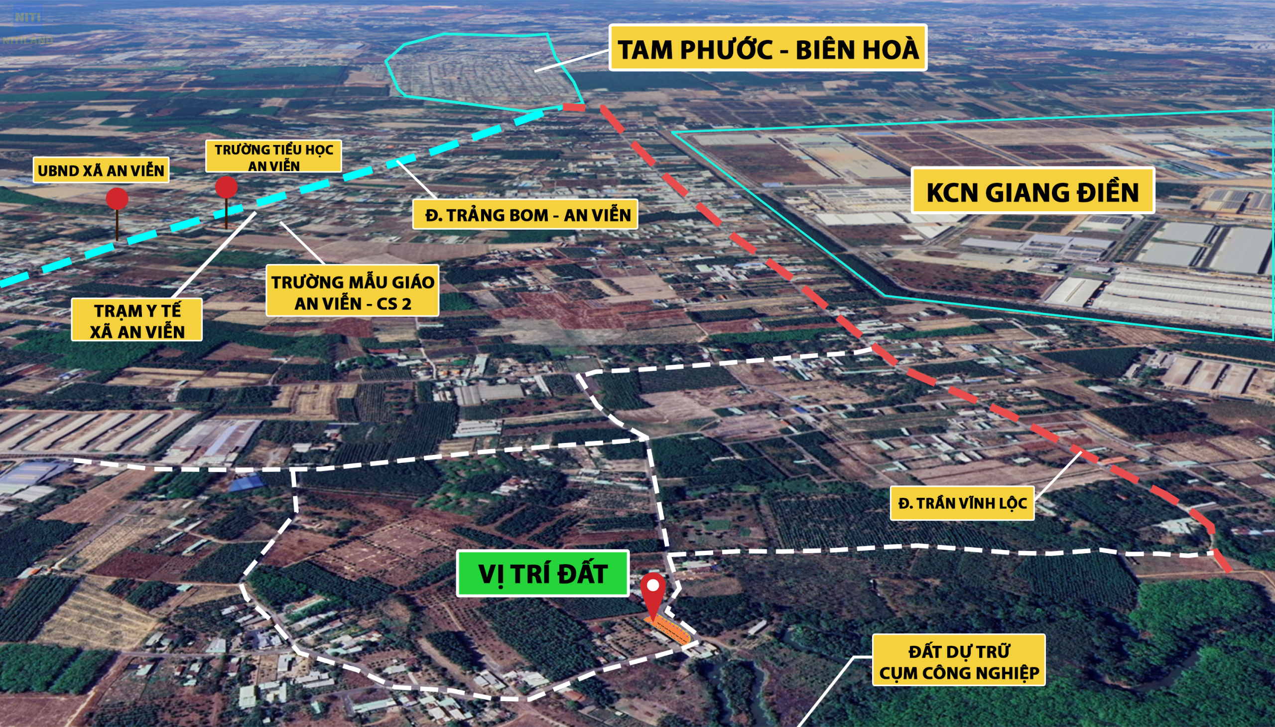 Tổng quan vị trí khu đất kết nối đến các hạ tần xung quanh 