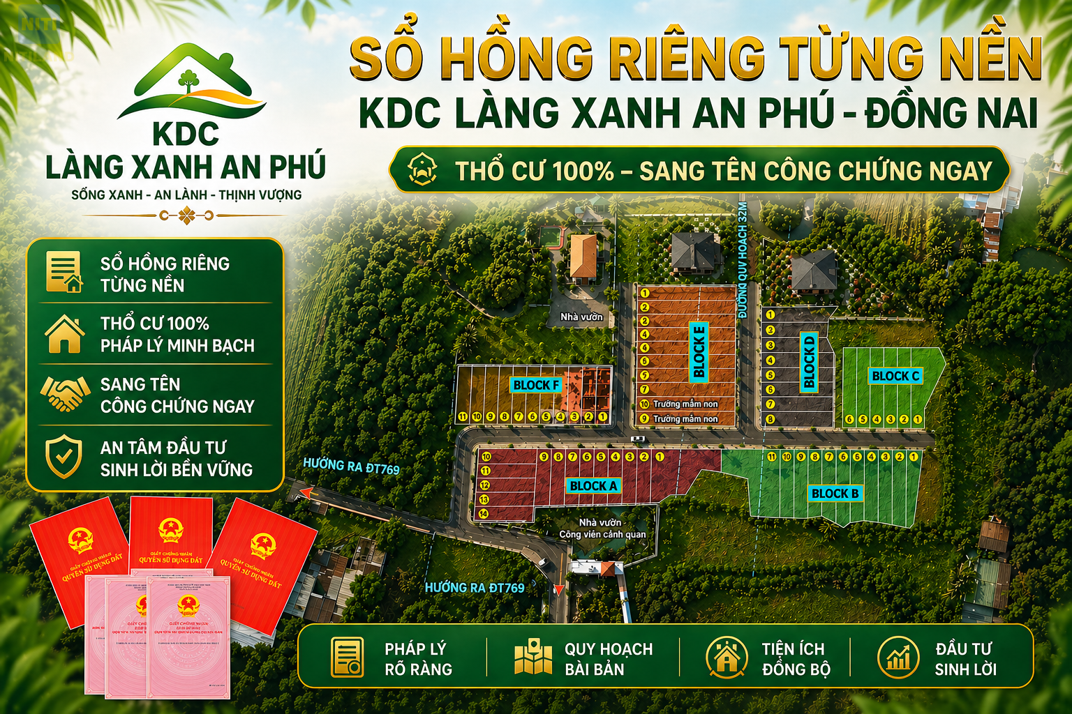 Sổ hồng riêng từng nền KDC Làng Xanh An Phú Đồng Nai