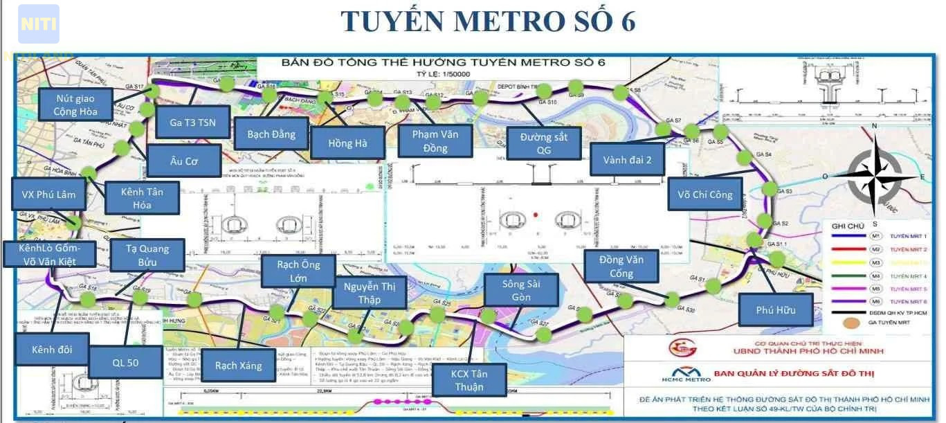 Hướng tuyến đường nối 2 sân bay quốc tế Metro số 6 qua Võ Chí Công Phạm Văn Đồng Vành đai 2