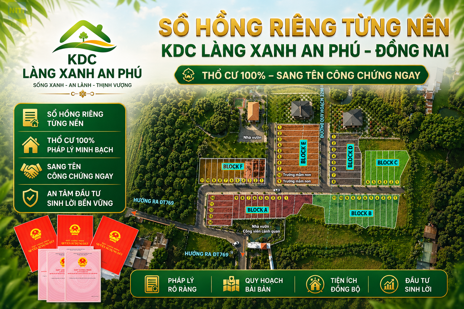 Sổ hồng riêng từng nền đất nền KDC Làng Xanh An Phú pháp lý rõ ràng