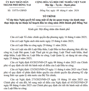 Tờ trình dự án mới tại Đồng Nai